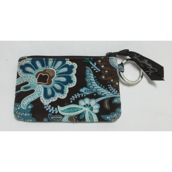 Vera Bradley JAVA BLUE Zip ID Case - Change Wallet - Key Ring 5" x 3" - Picture 1 of 6